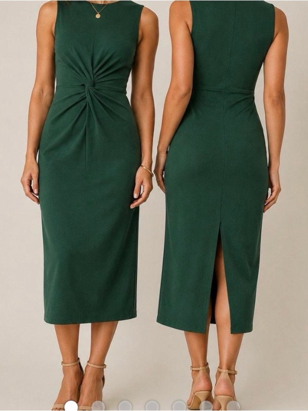 Mango Sleeveless Twist-Knot Midi Dress in Dark Green